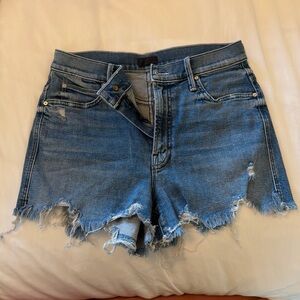 MOTHER Blue Distressed Jean Shorts